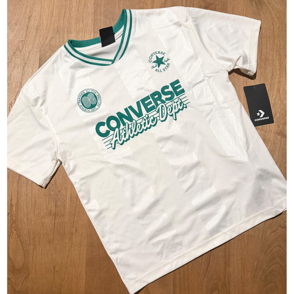 Converse Athletic Dept Boys Jersey Tee Shirt White Green Size L NWT